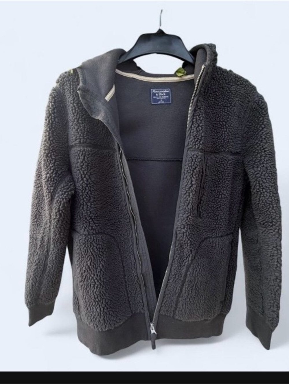 Abercrombie & Fitch Men's Charcoal Sherpa Zip Jacket gently used used size S